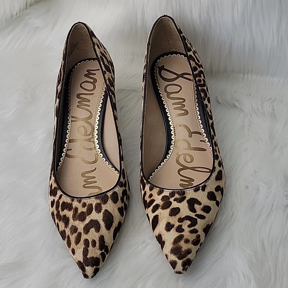 SAM EDELMAN Dori Cheetah Leopard Calf Hair Printed Office Party Kitten Heels 6.5 - Picture 2 of 13